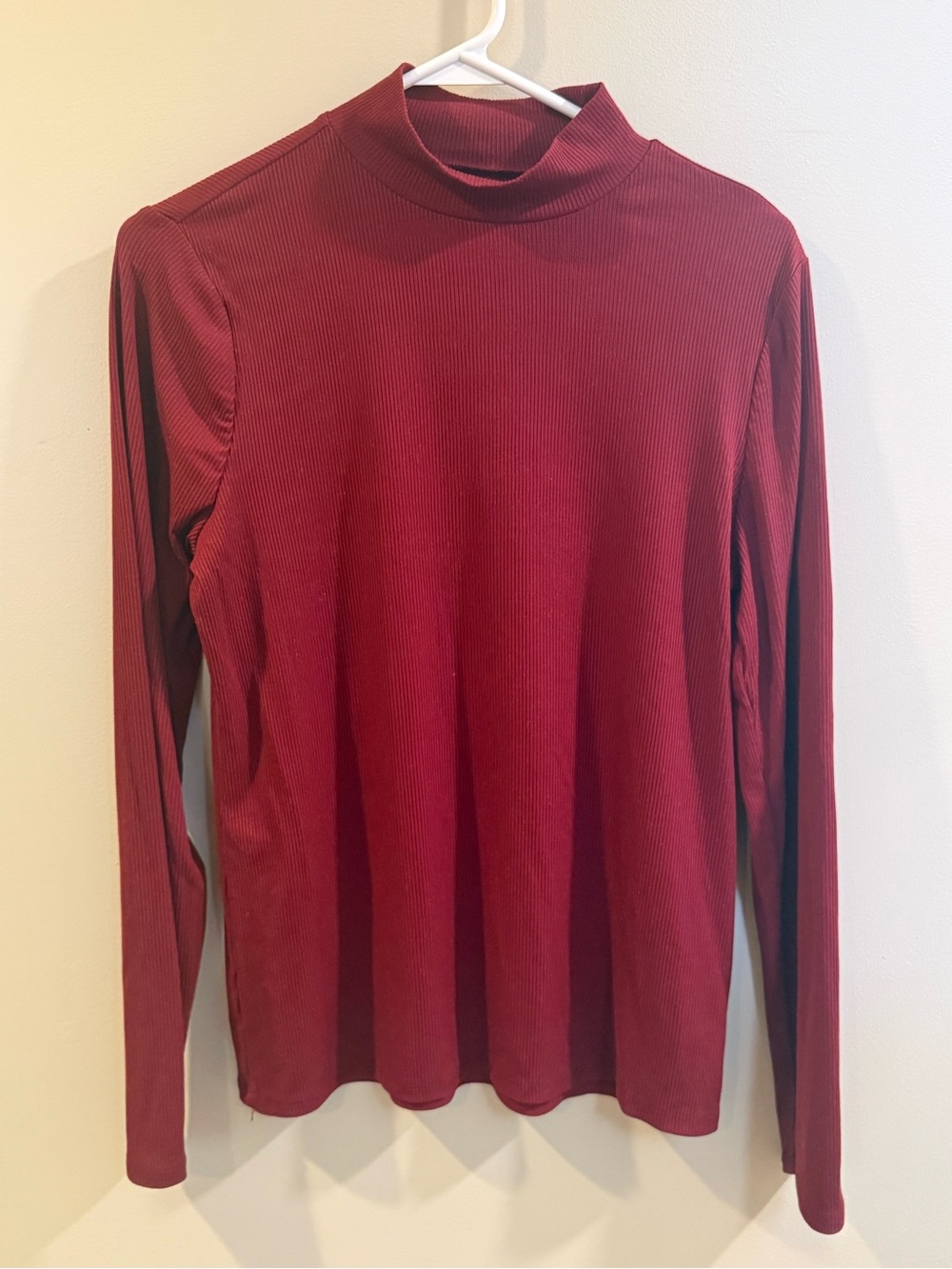 No Boundaries Ribbed Long-Sleeve Mock Neck Top - Wine Red